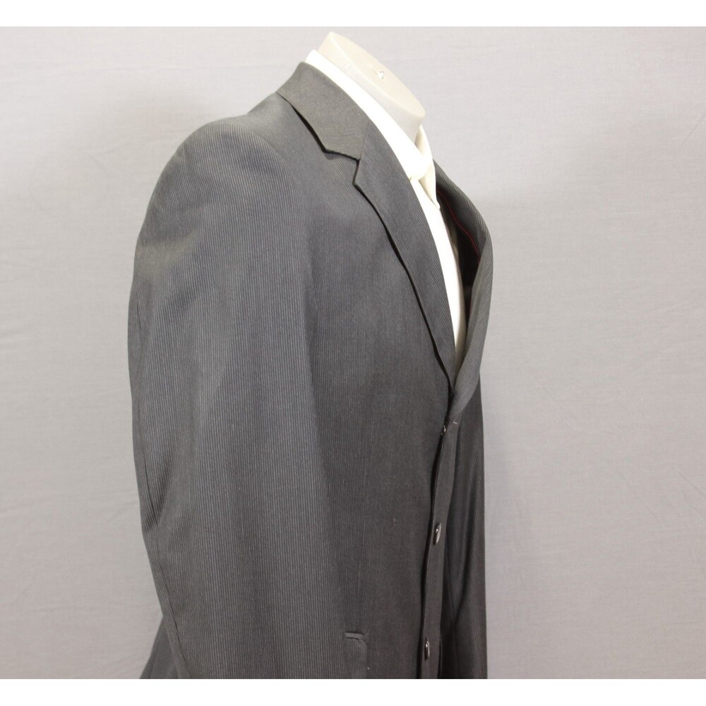 Retro 2 Pc Suit Mens 43 Black Striped 3 Btn Polyester Blend 40R Flat Fronts 31 W - Picture 5 of 11